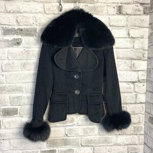 Rudsak Black Wool Genuine Fur Detachable Collar Cuff Cropped Jacket
